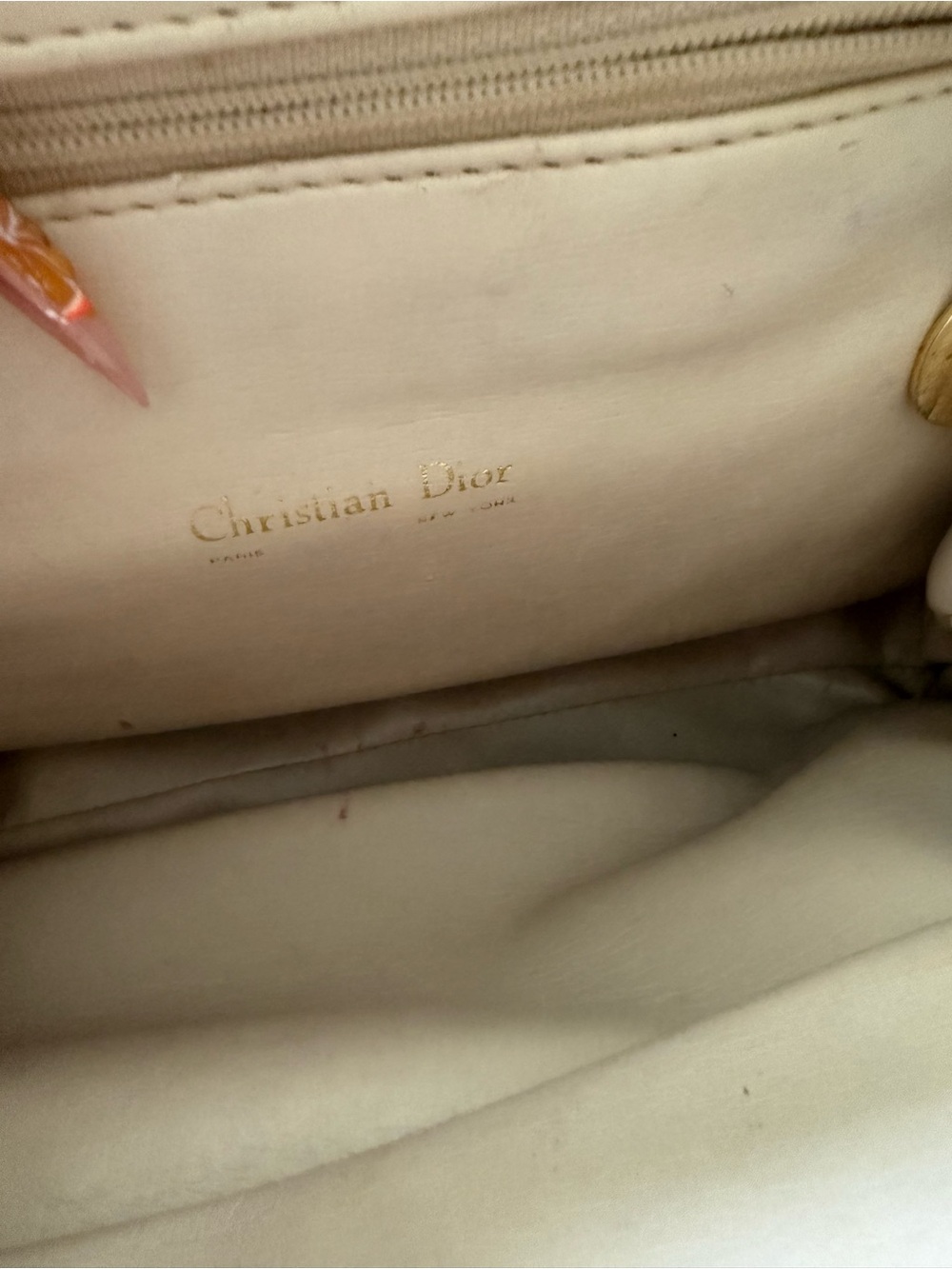 Cream Leather Shoulder Tote with Gold Hardware - Picture 7 of 10